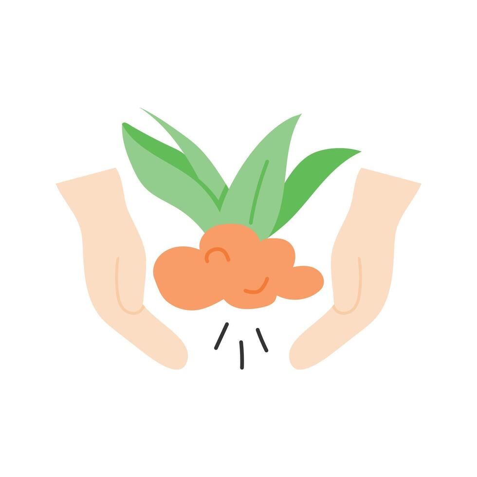 Hands nurturing a growing plant in soil vector