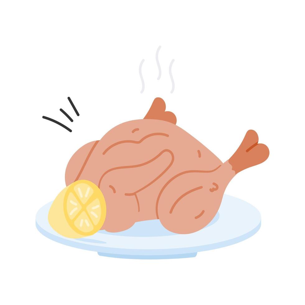 Roasted Chicken hand drawn icon design in modern style vector