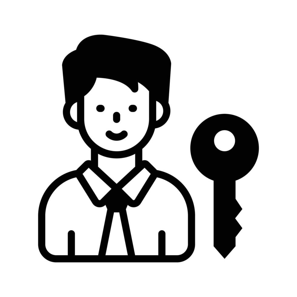Key icon with person, representing access or permissions vector