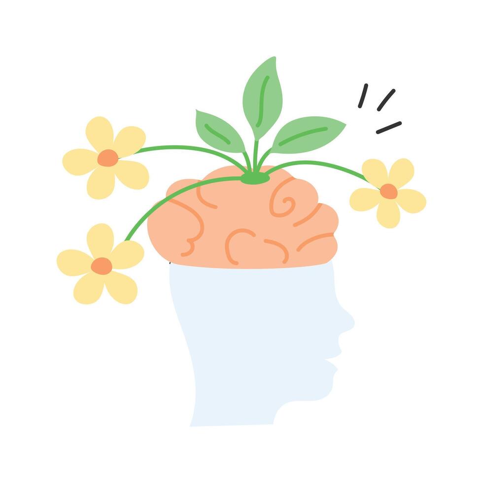Brain with plant growth symbolizing environmental consciousness vector