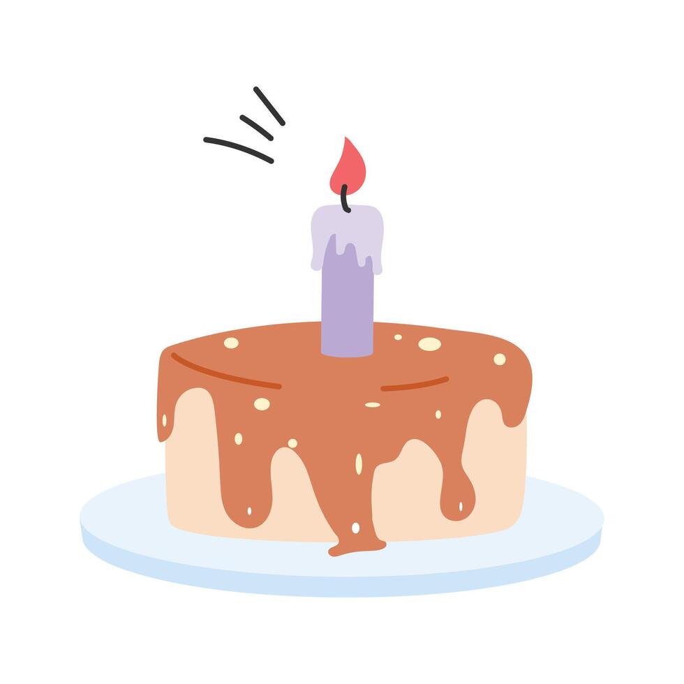 Sweet cake with a candle, party cake hand drawn icon vector