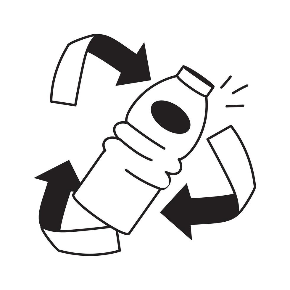 Recycling arrows around a plastic bottle, representing waste reduction vector