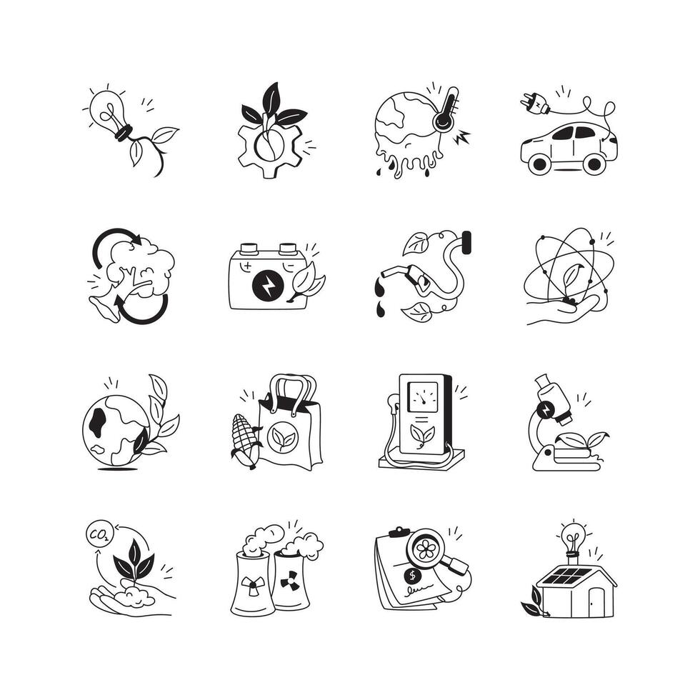 A collection of icons showcasing various aspects of environmental sustainability and green initiatives vector