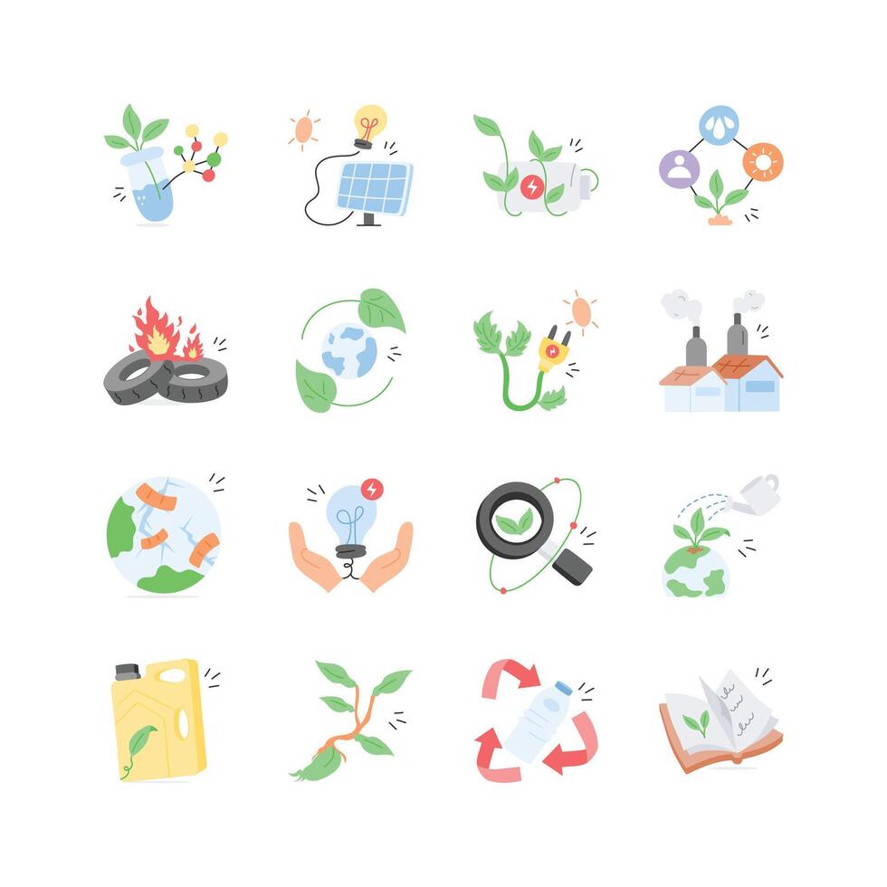 This collection of icons showcases various aspects of environmental sustainability vector
