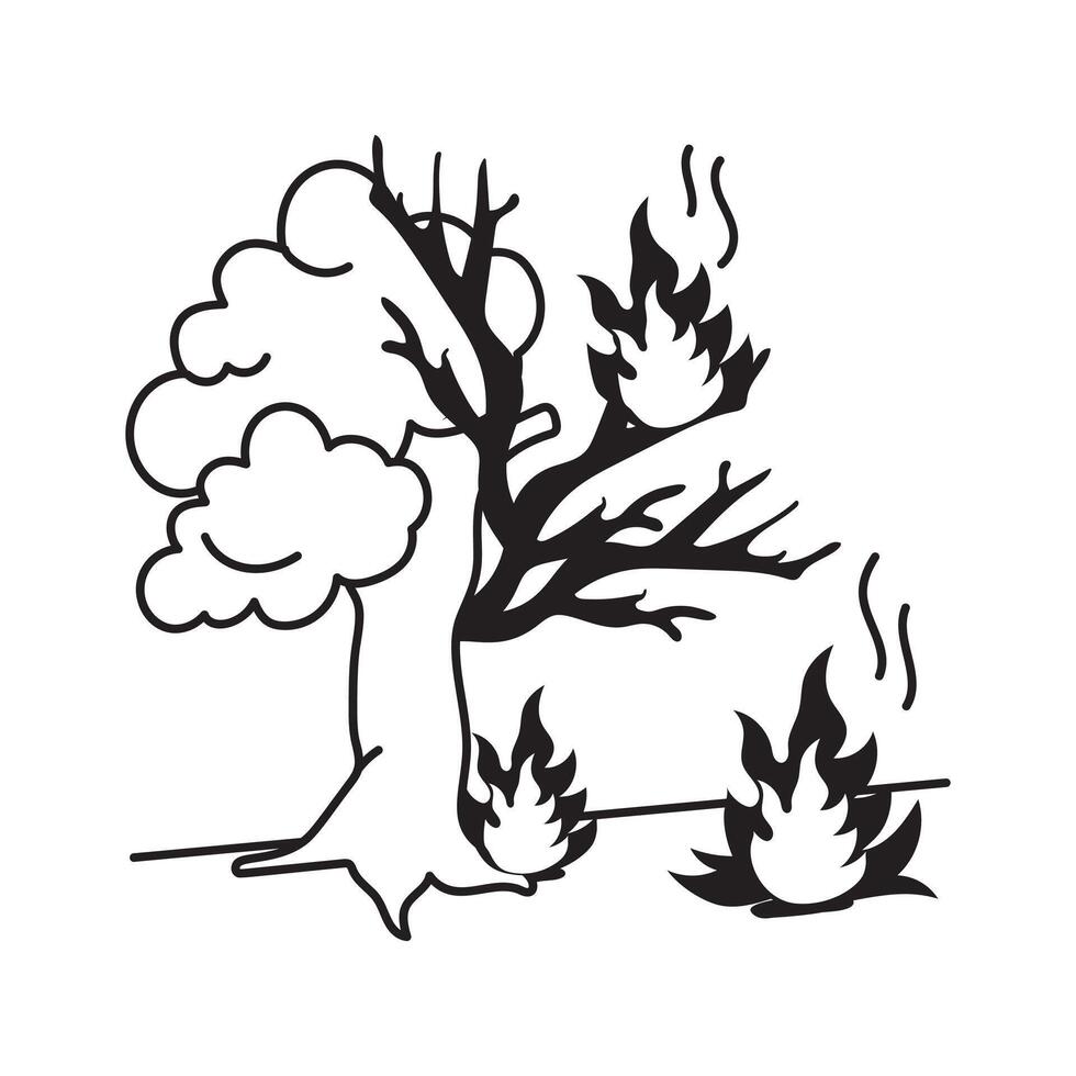 Burning tree symbolizing the impact of wildfires on the environment vector