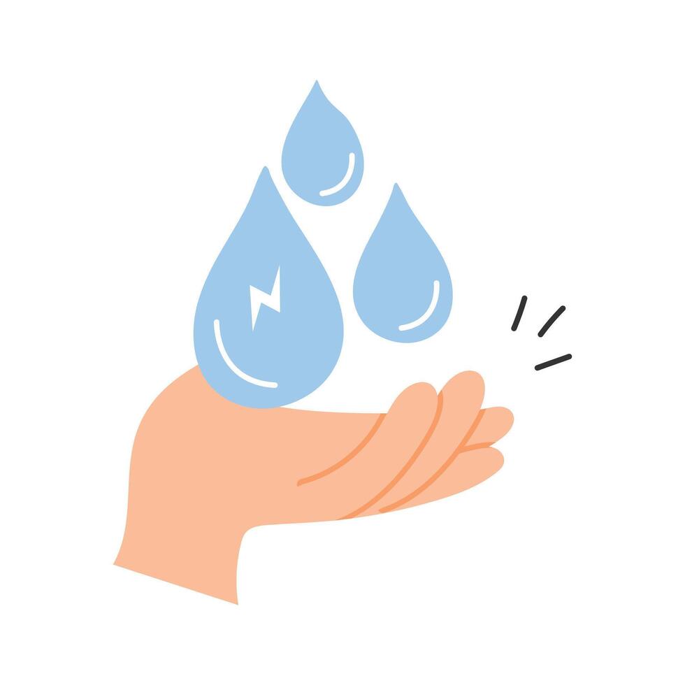 Hand holding water drops, concept icon of water conservation vector