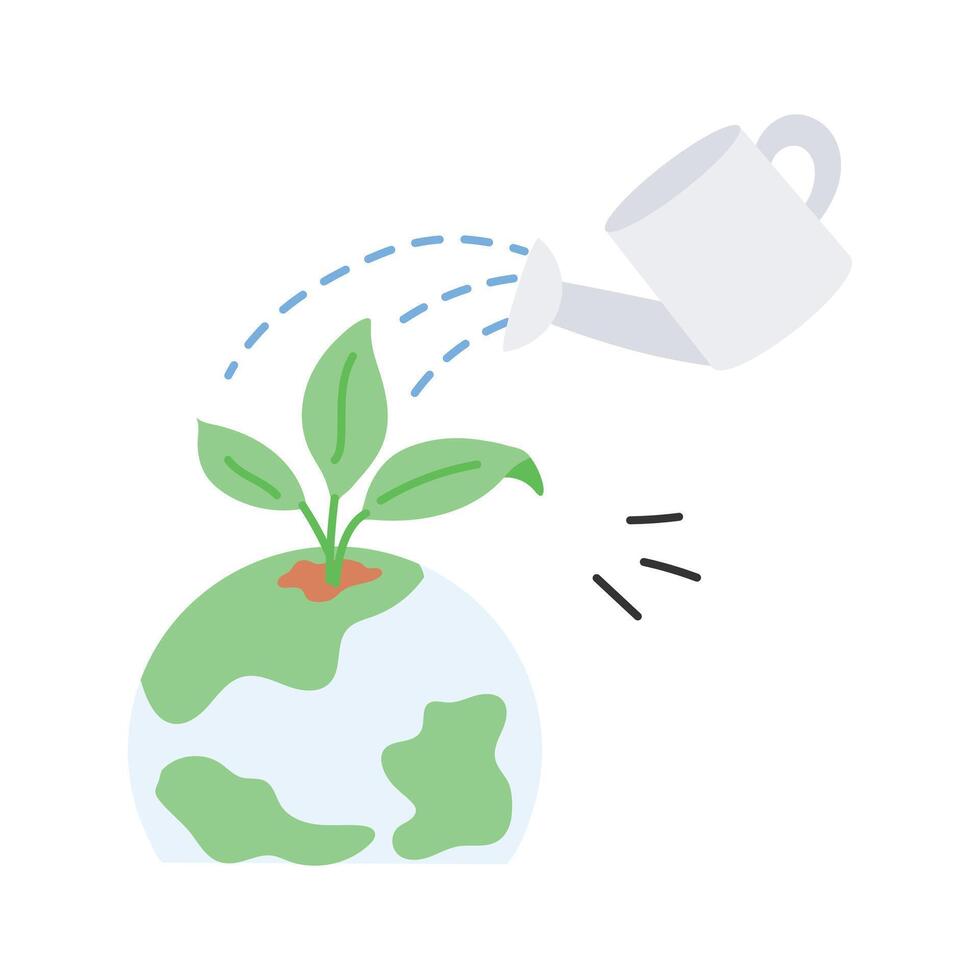 Watering can water the plant, icon of earth day in modern style vector