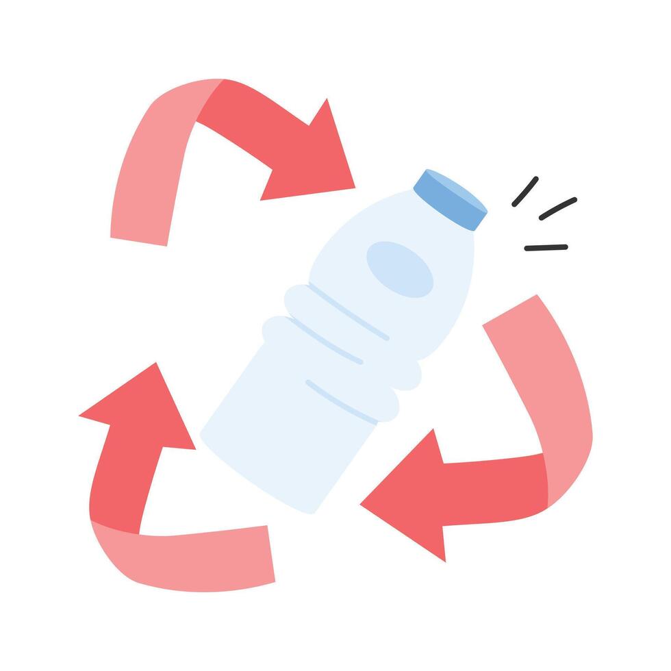 Recycling arrows around a plastic bottle, representing waste reduction vector