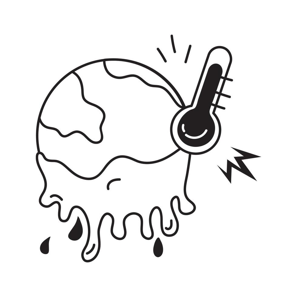 Melting Earth icon representing climate change and global warming vector