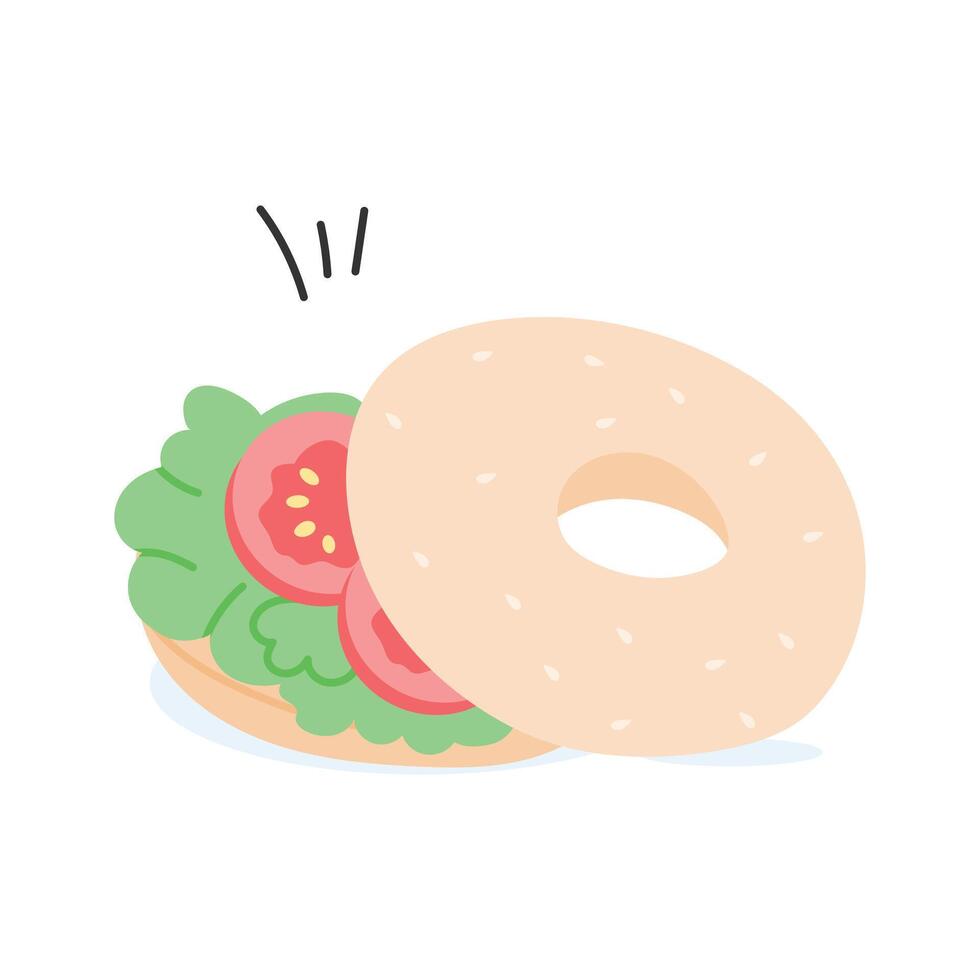 Sliced bagel, perfect for breakfast or snack with toppings vector