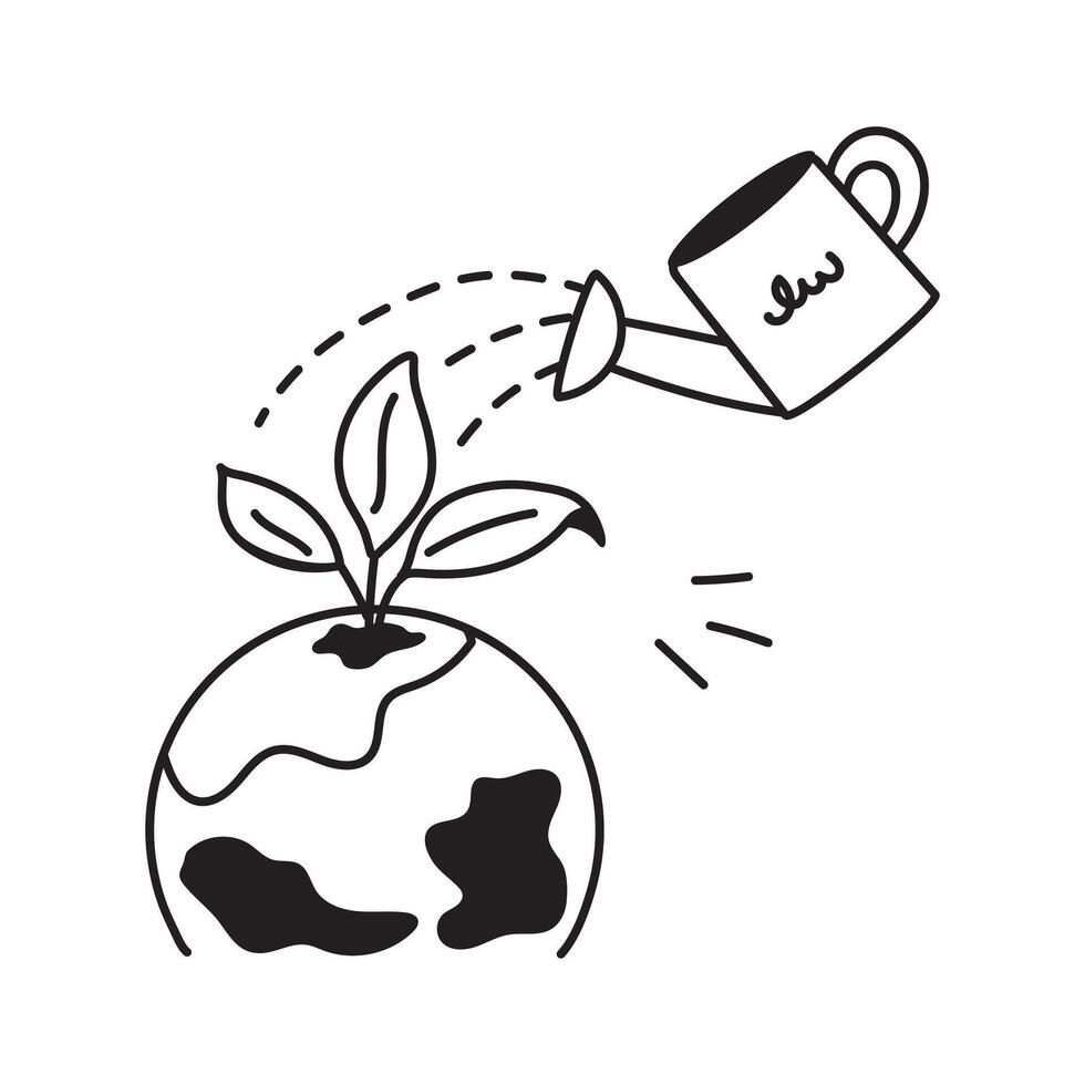 Watering can water the plant, icon of earth day in modern style vector