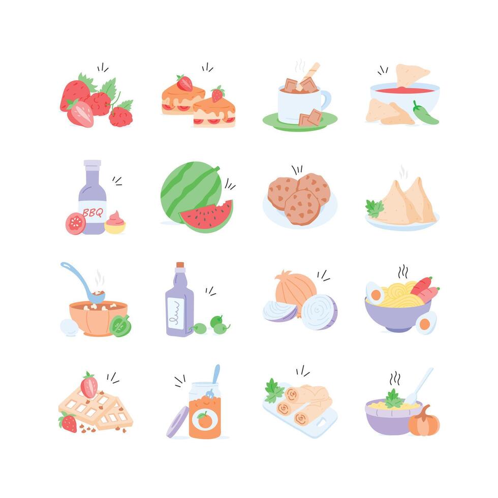 illustrations of various foods and drinks, perfect for menus, recipe books, and food blogs vector