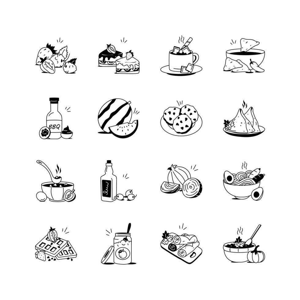 illustrations of various foods and drinks, perfect for menus, recipe books, and food blogs vector