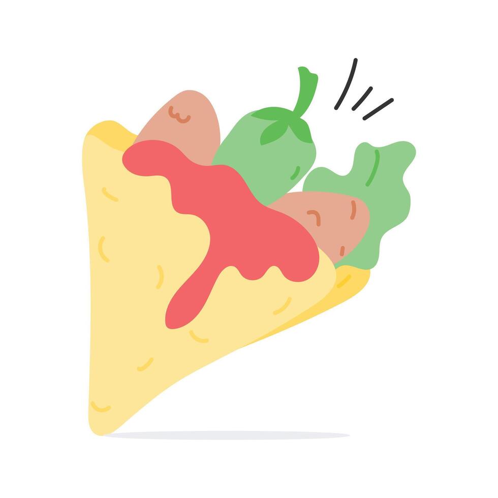 Thin crepe filled with fresh veggies for a light snack vector