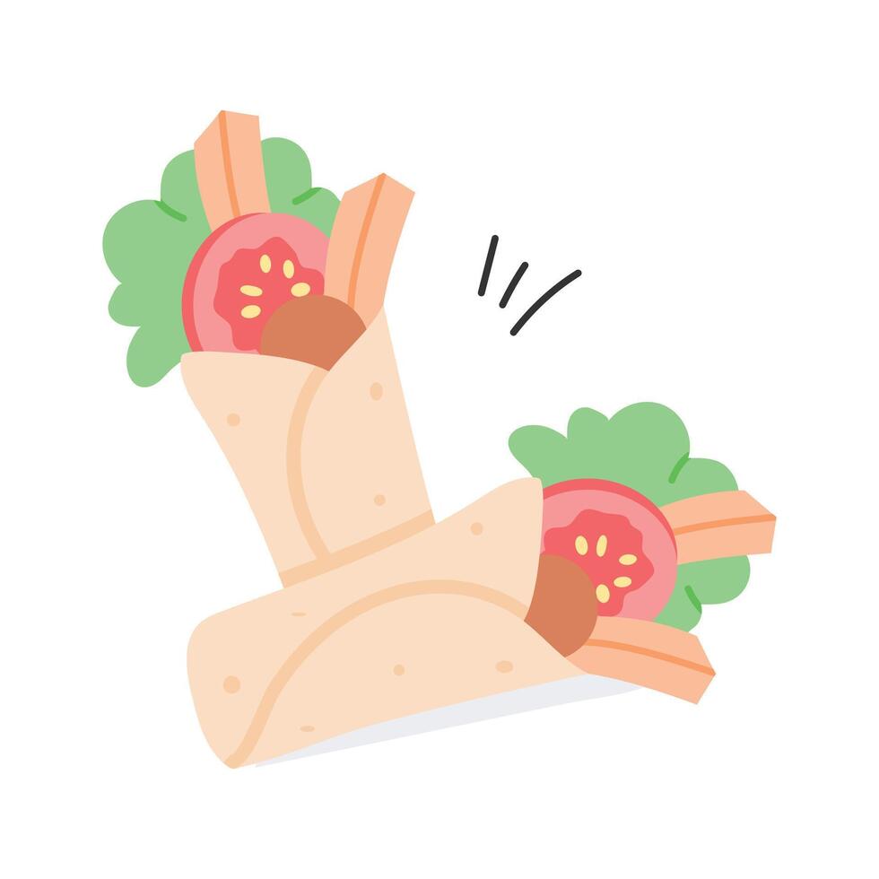 Delicious shawarma wrap with flavorful meat and vegetables vector