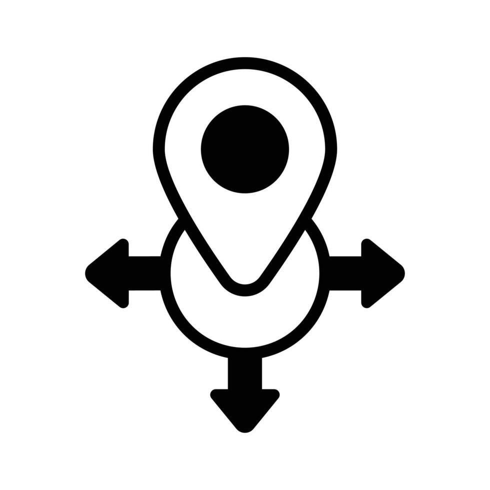 Location icon with arrows, symbolizing direction and navigation vector