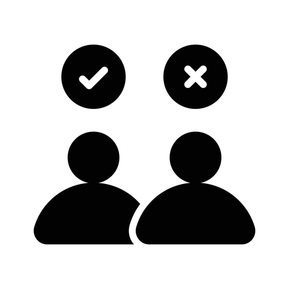 Two people with checkmark and cross, symbolizing choices and decisions vector