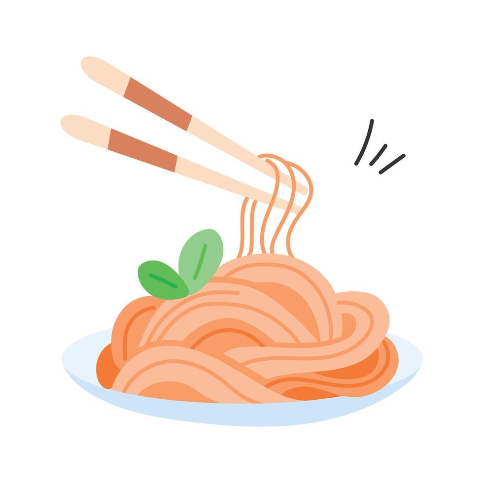 Asian cuisine, comfort food, hot noodles in bowl design vector