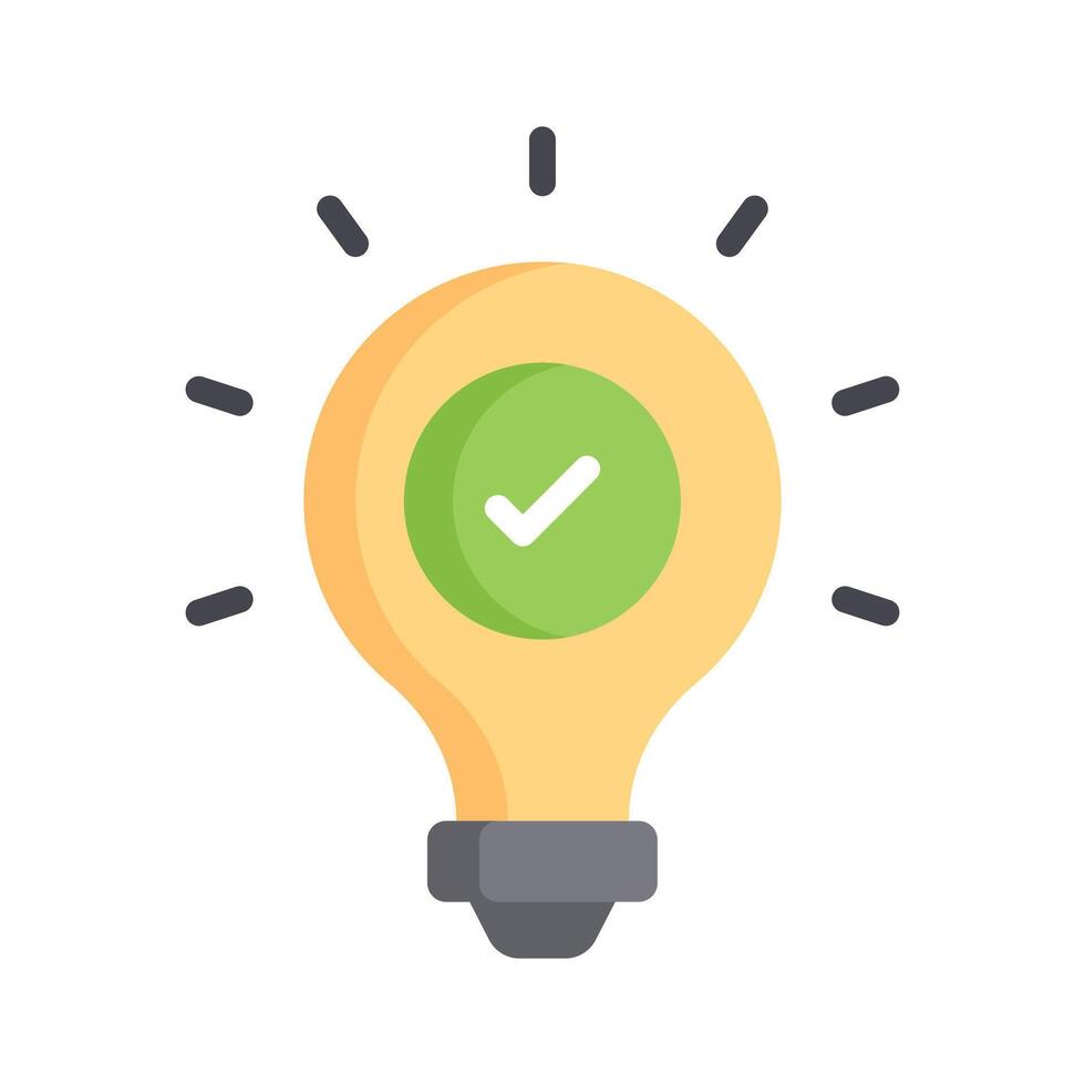 Lightbulb with a check mark, indicating an approved idea vector