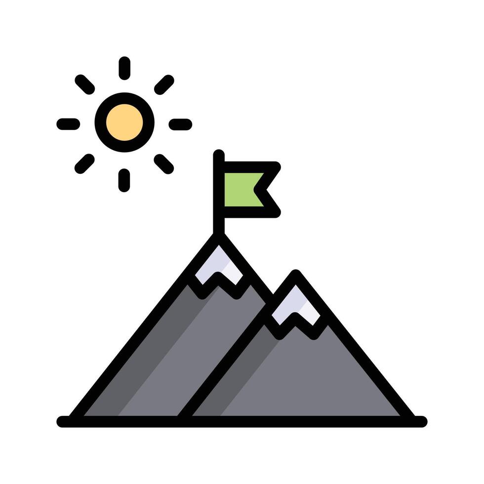 Mountain with a flag, symbolizing goal setting and achievement vector