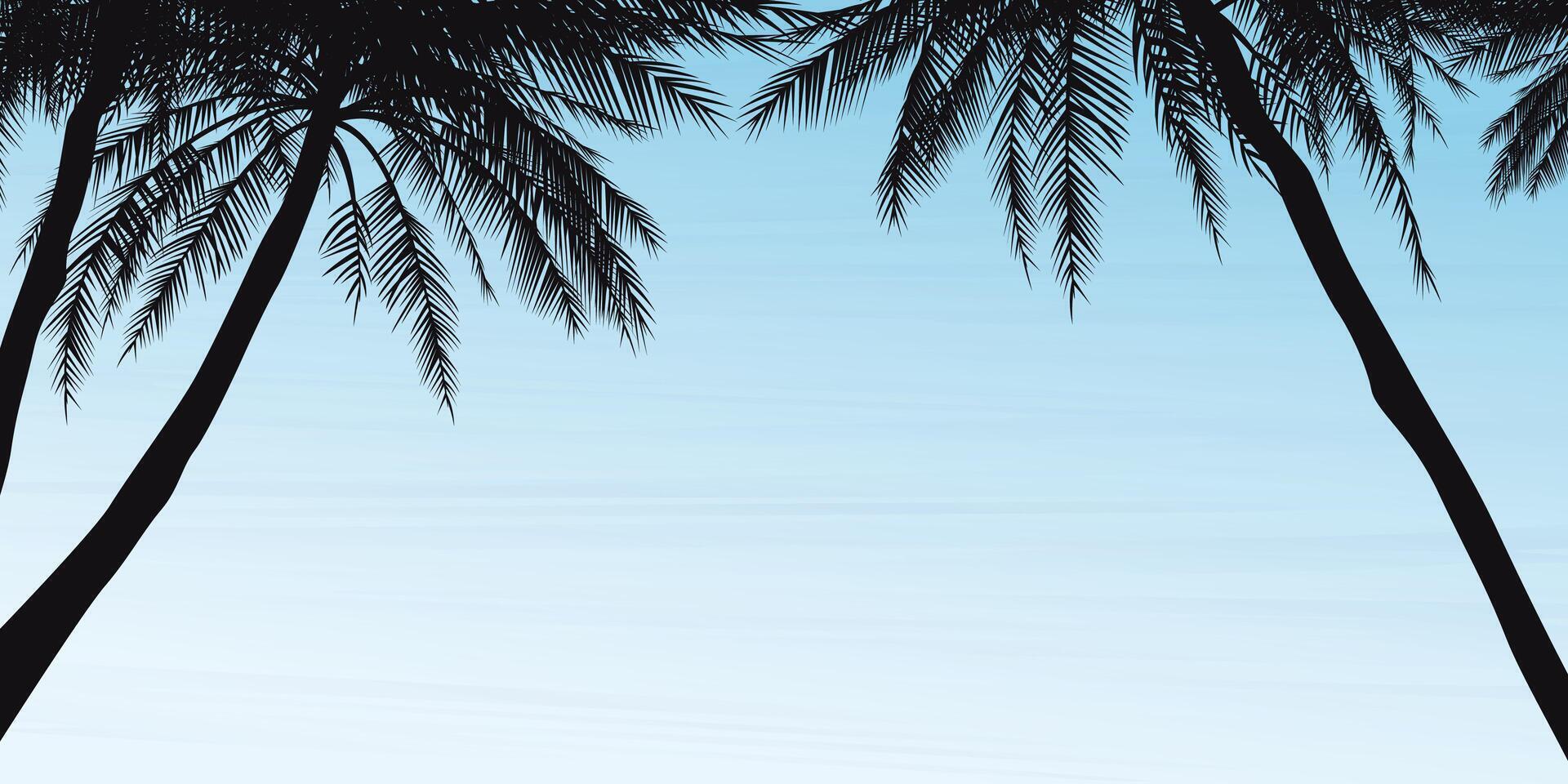 Silhouette palm trees with blue sky background graphic illustration have blank space. vector