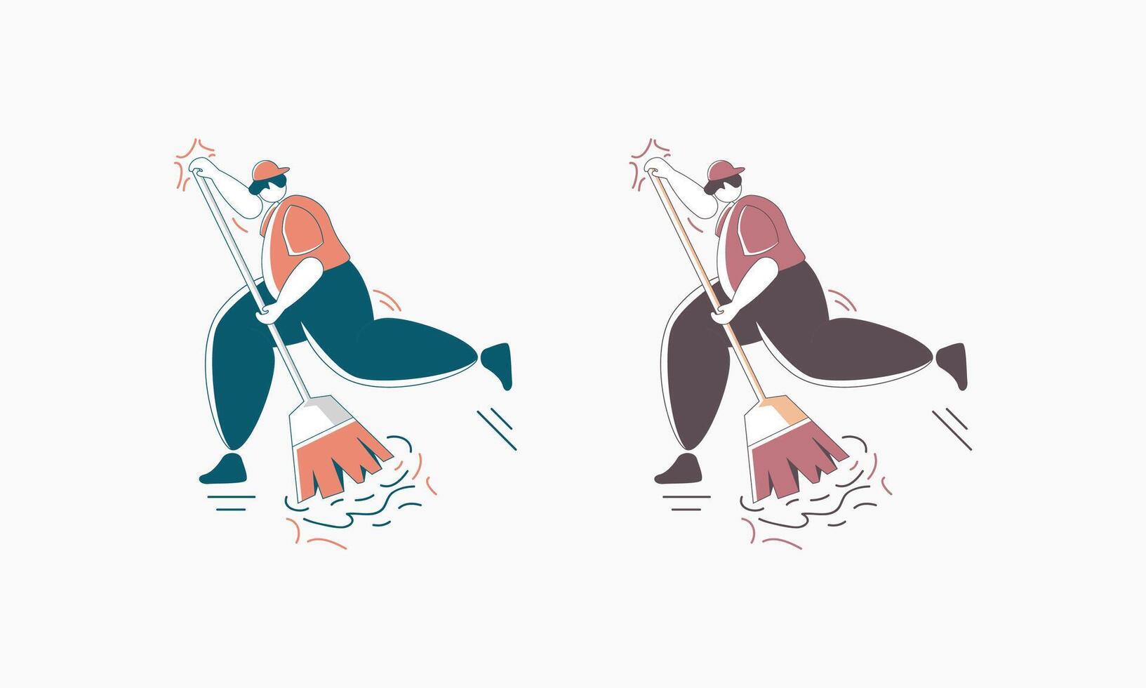 Two Cartoon Figures Sweeping with Brooms vector