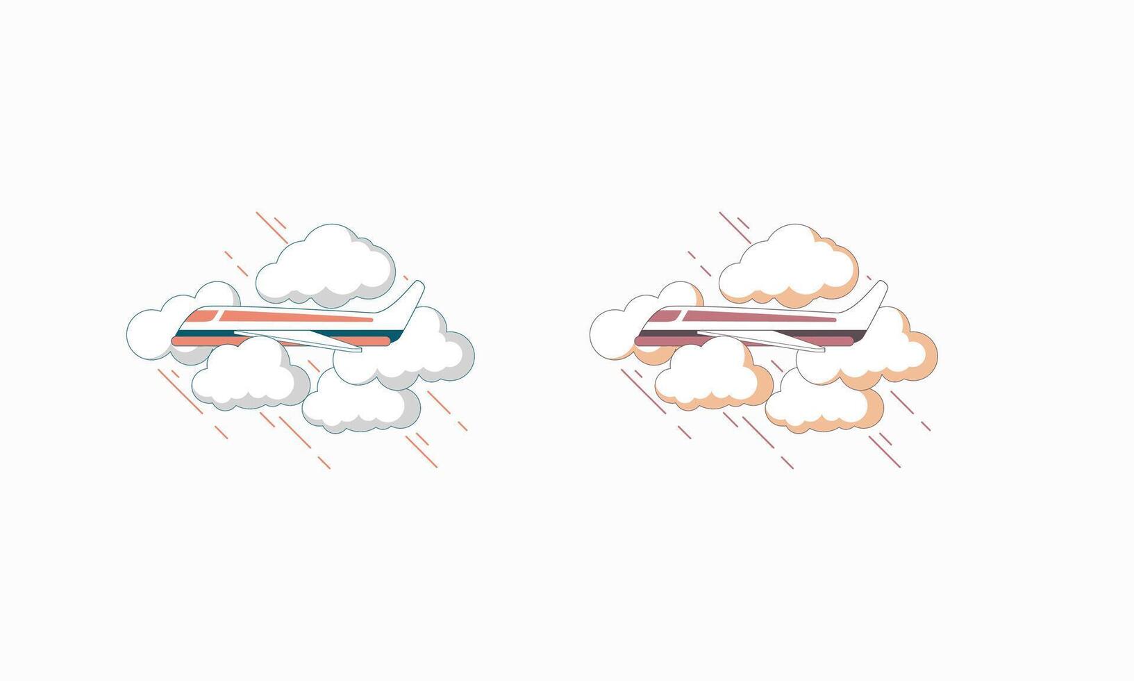 Two Illustrated Airplanes Flying in the Clouds vector