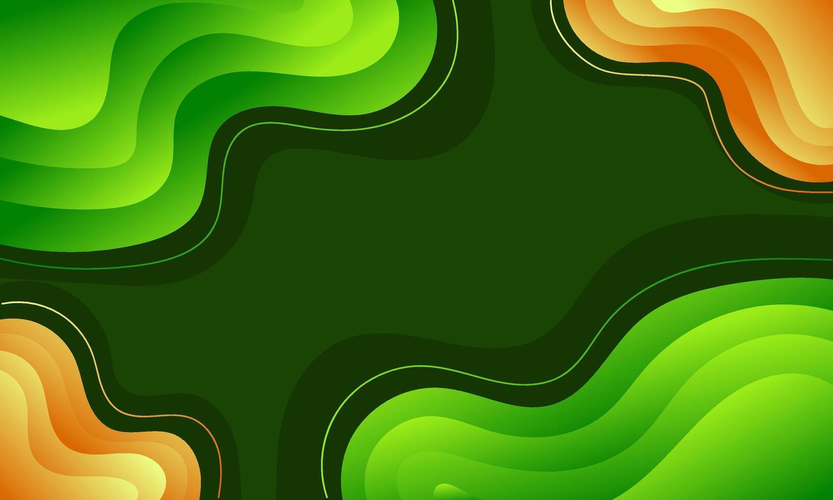 Abstract Green and Orange Wavy Design with Dark Green Background vector