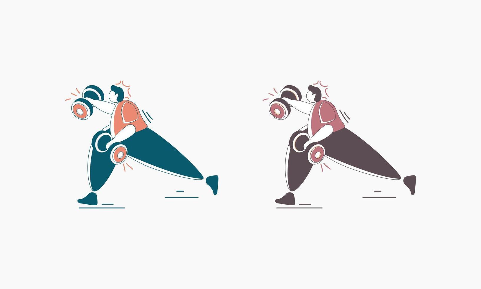 Two Stylized Illustrations of a Person Lifting Weights vector
