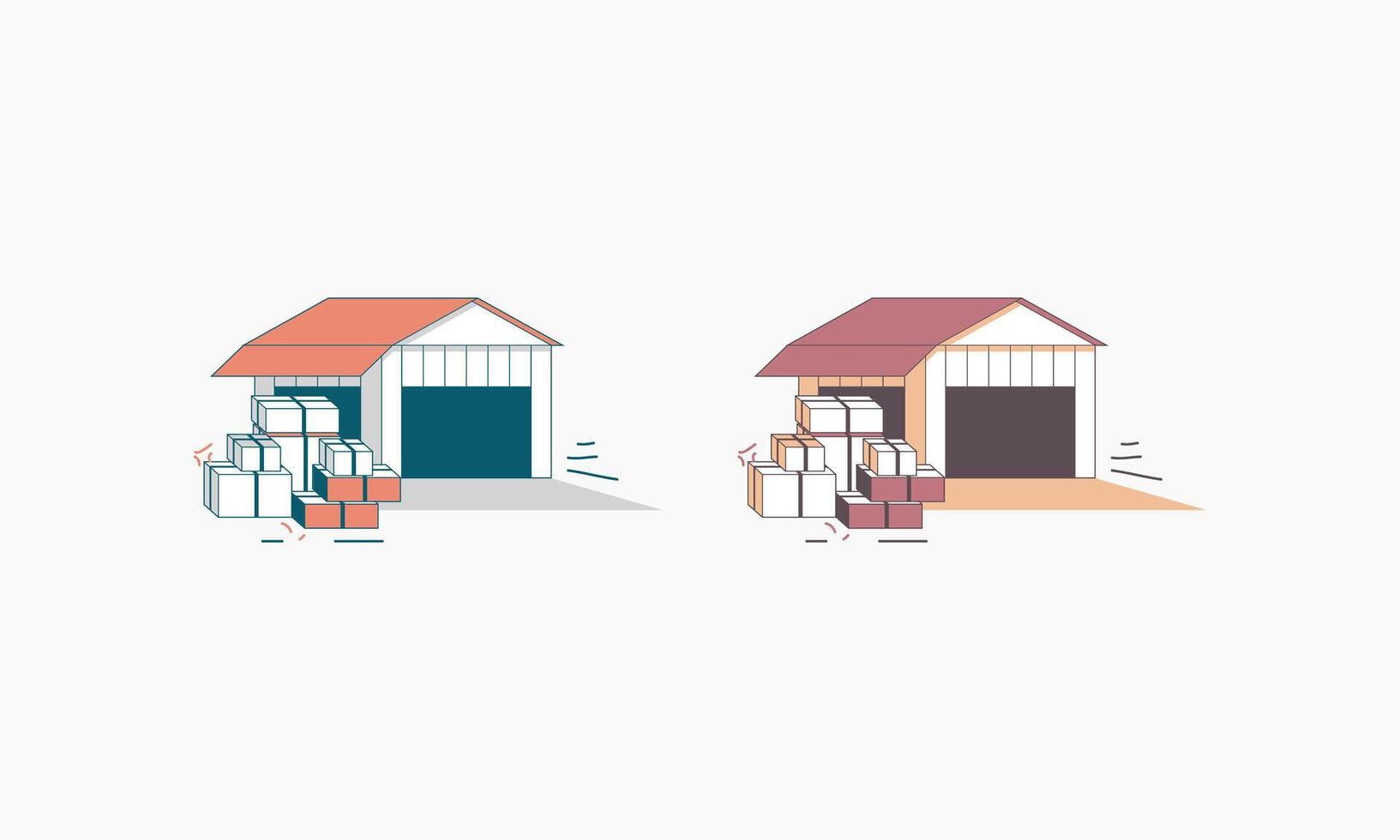 Two Warehouses with Boxes Being Loaded or Unloaded vector