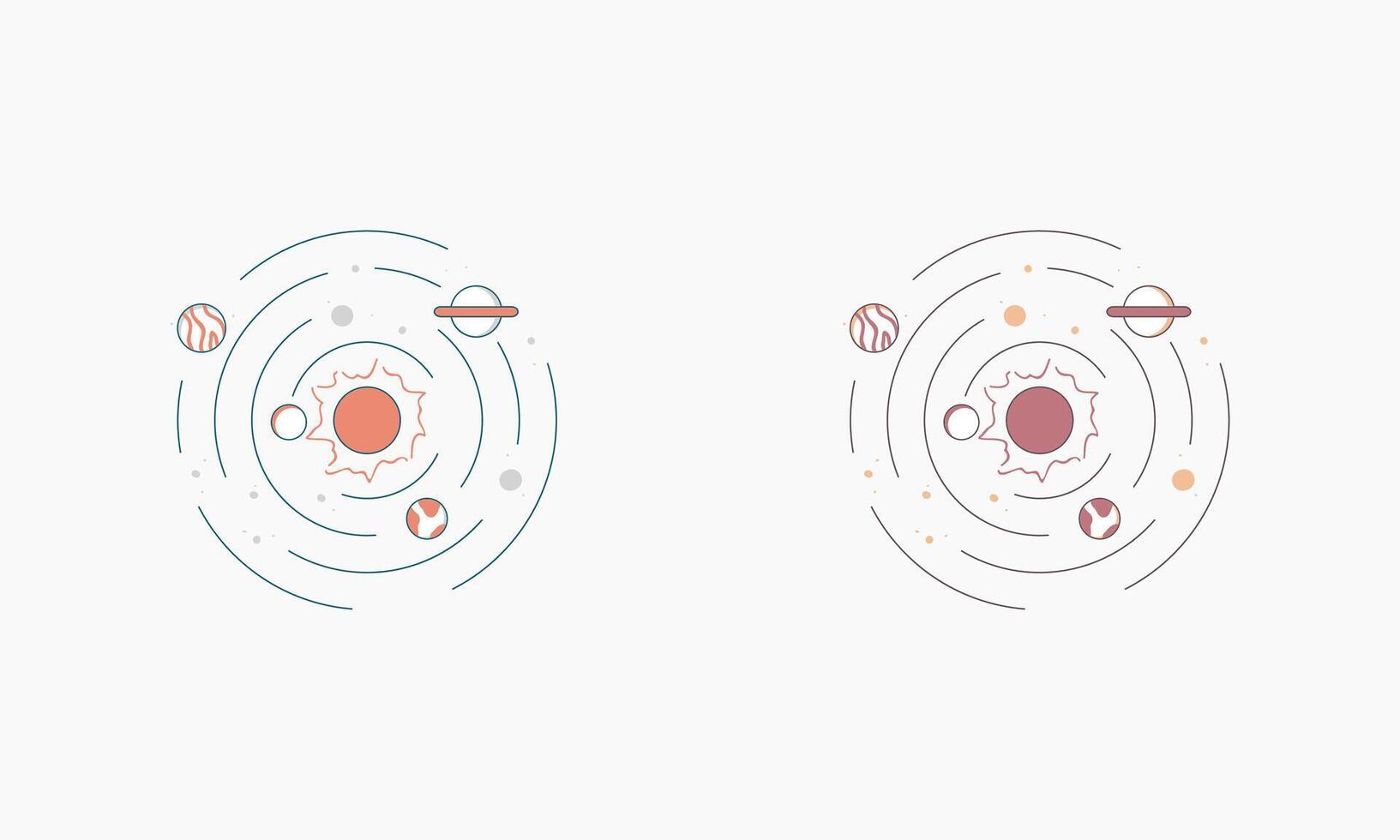 Two Simplified Line Drawings of Solar Systems vector