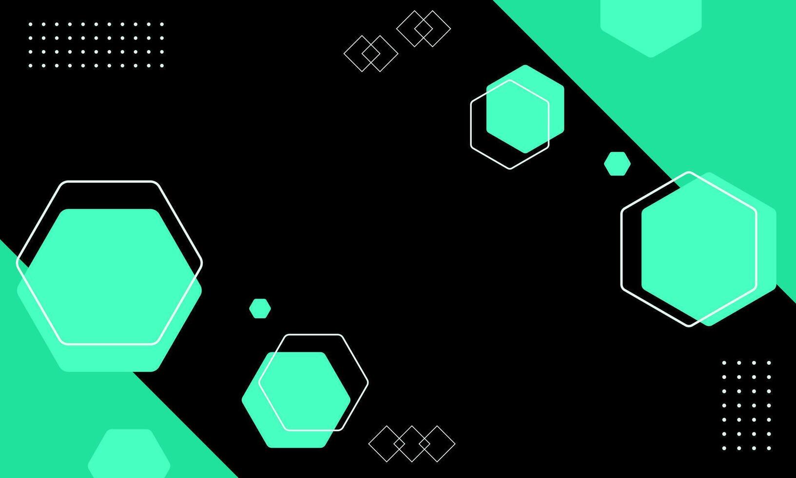 Abstract Geometric Design with Green Hexagons and White Outlines on Black Background vector
