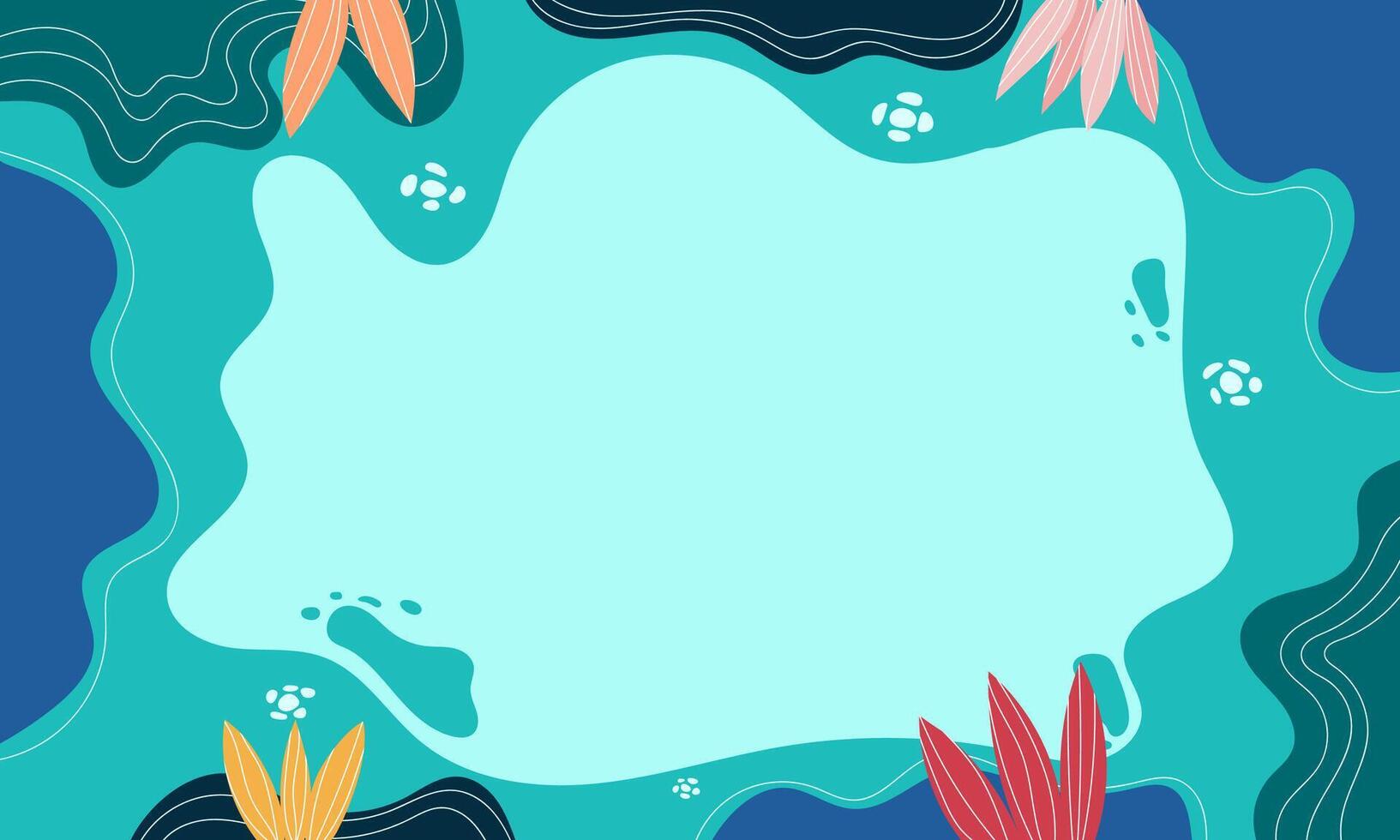 Abstract Blue and Green Background with White Lines and Tropical Leaves vector