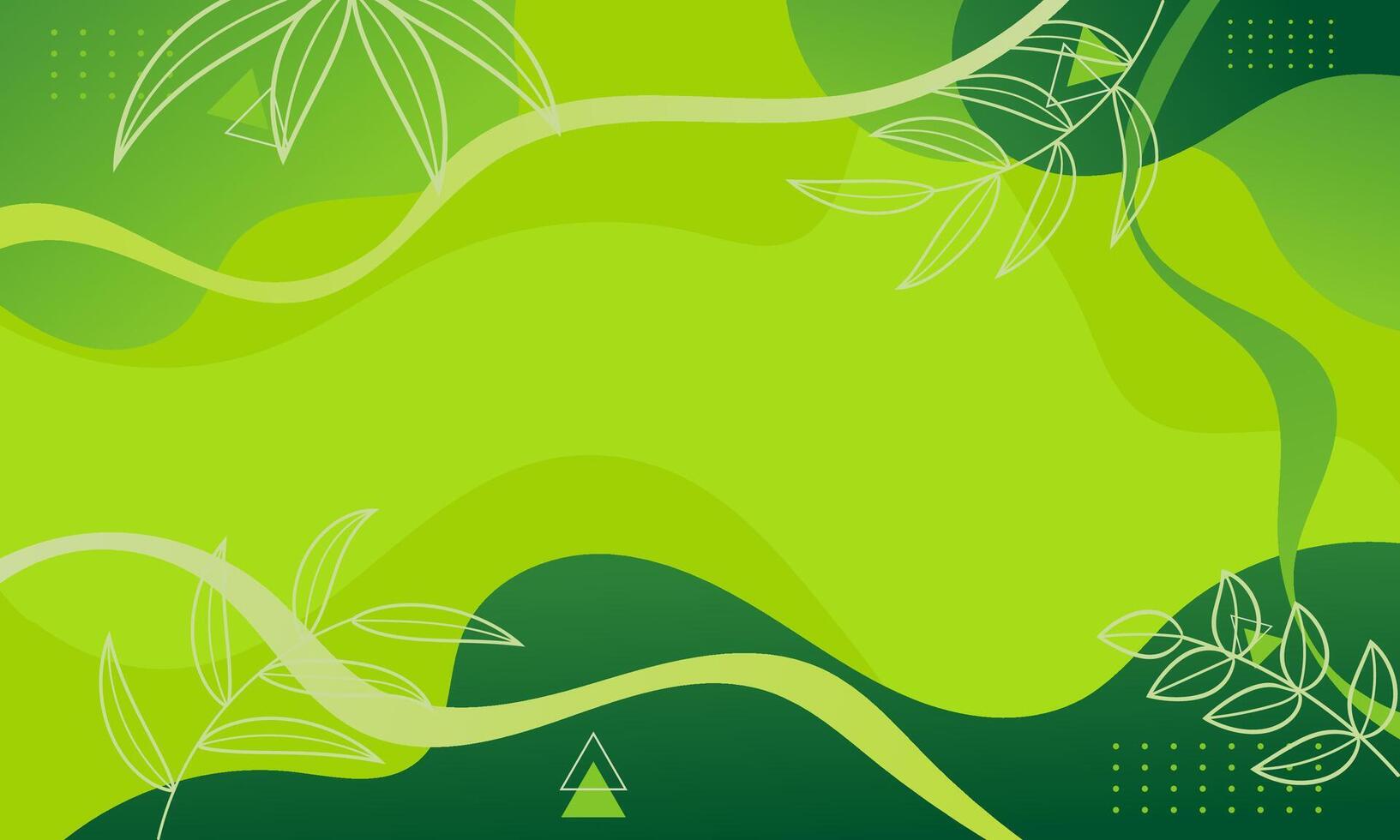 Abstract Green Background with Leaf Silhouettes and Wavy Lines vector