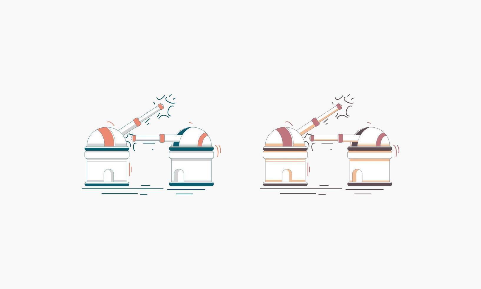 Two Cartoon Observatories With Telescopes Shooting Out Of Them vector