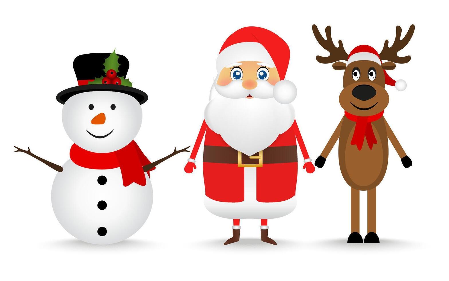 Santa Claus, reindeer and snowman for christmas vector