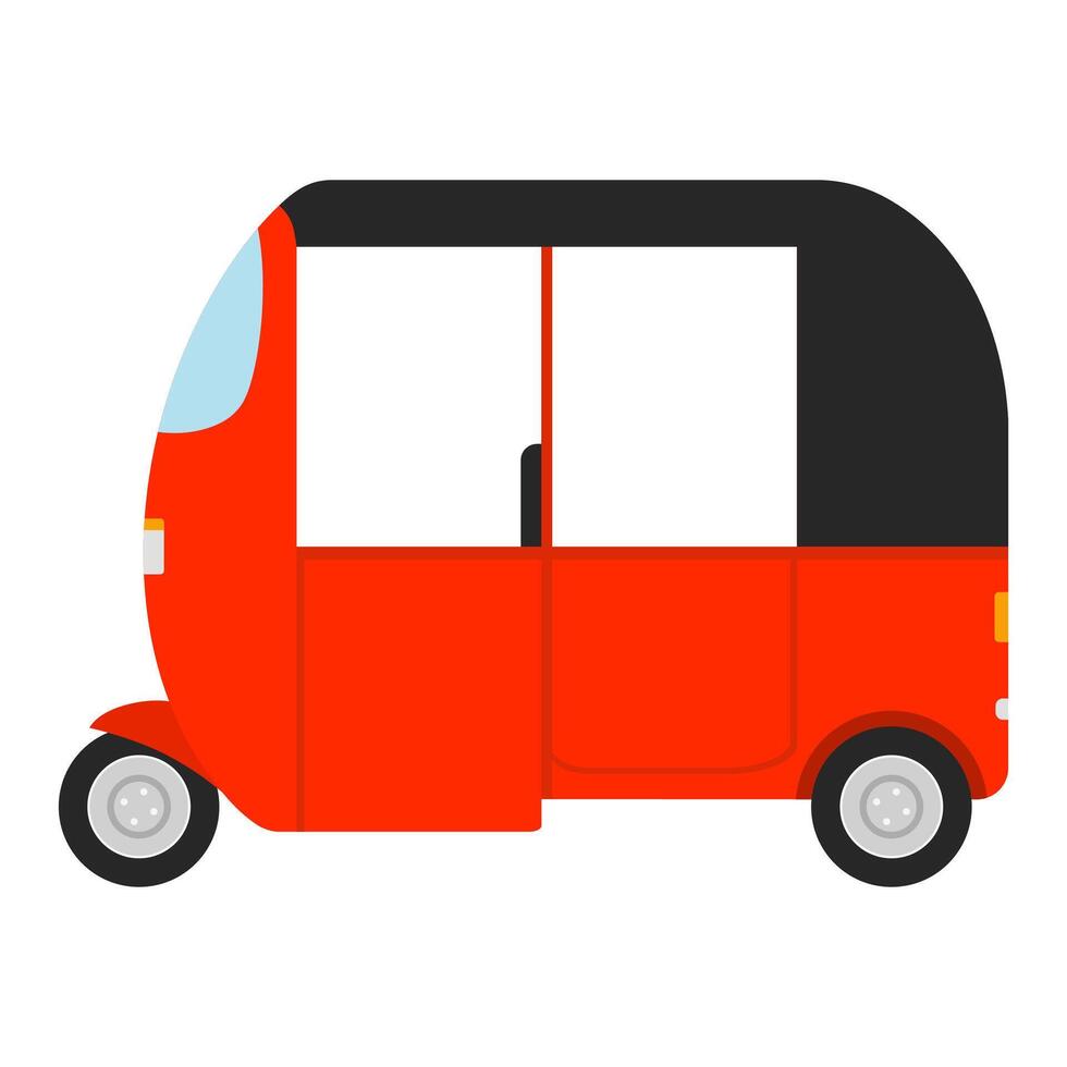 Illustration of an orange auto rickshaw, a type of transportation vehicle commonly found in India, side view, isolated on a white background vector