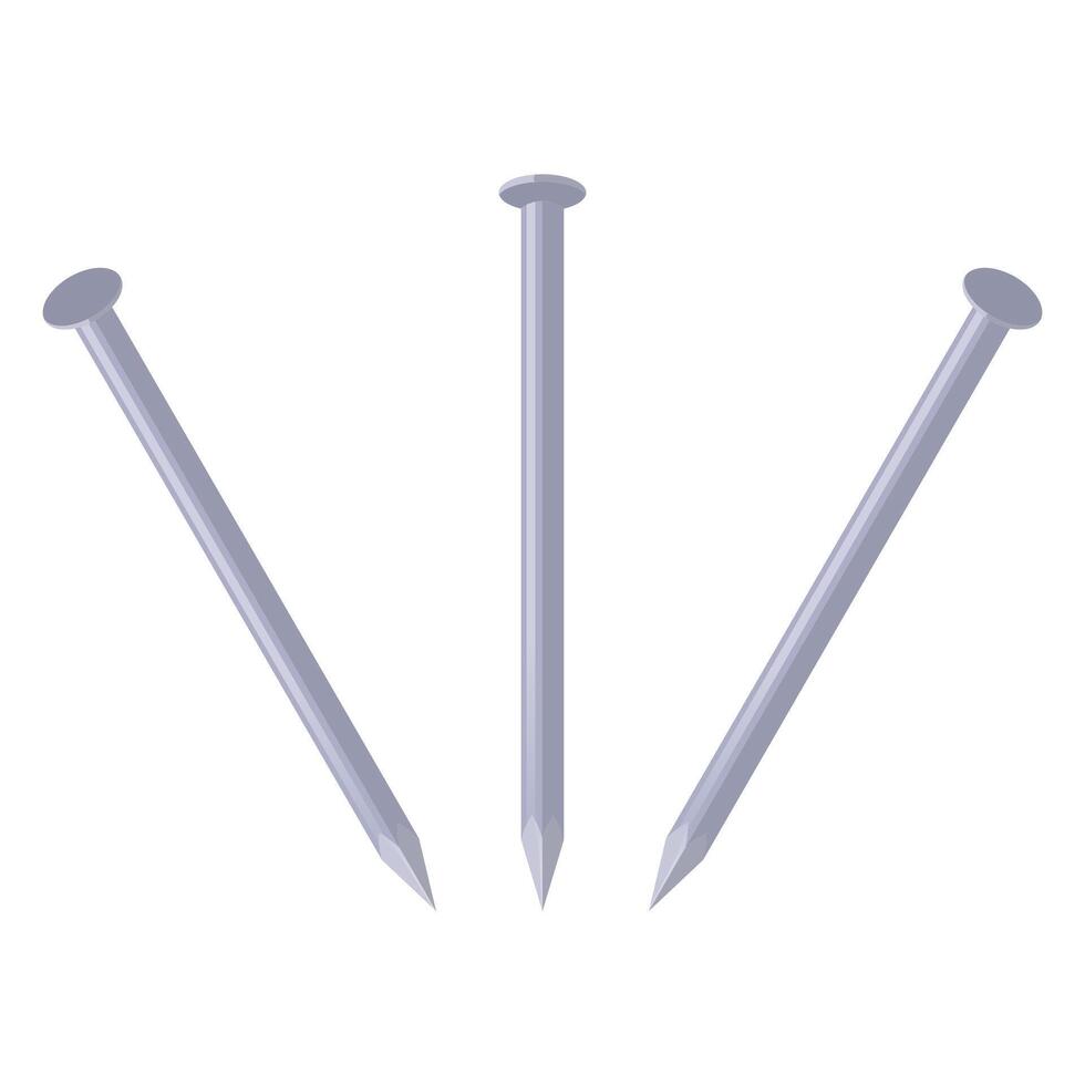 Illustration set of 3 nails in different positions isolated on white background. Carpentry tools vector