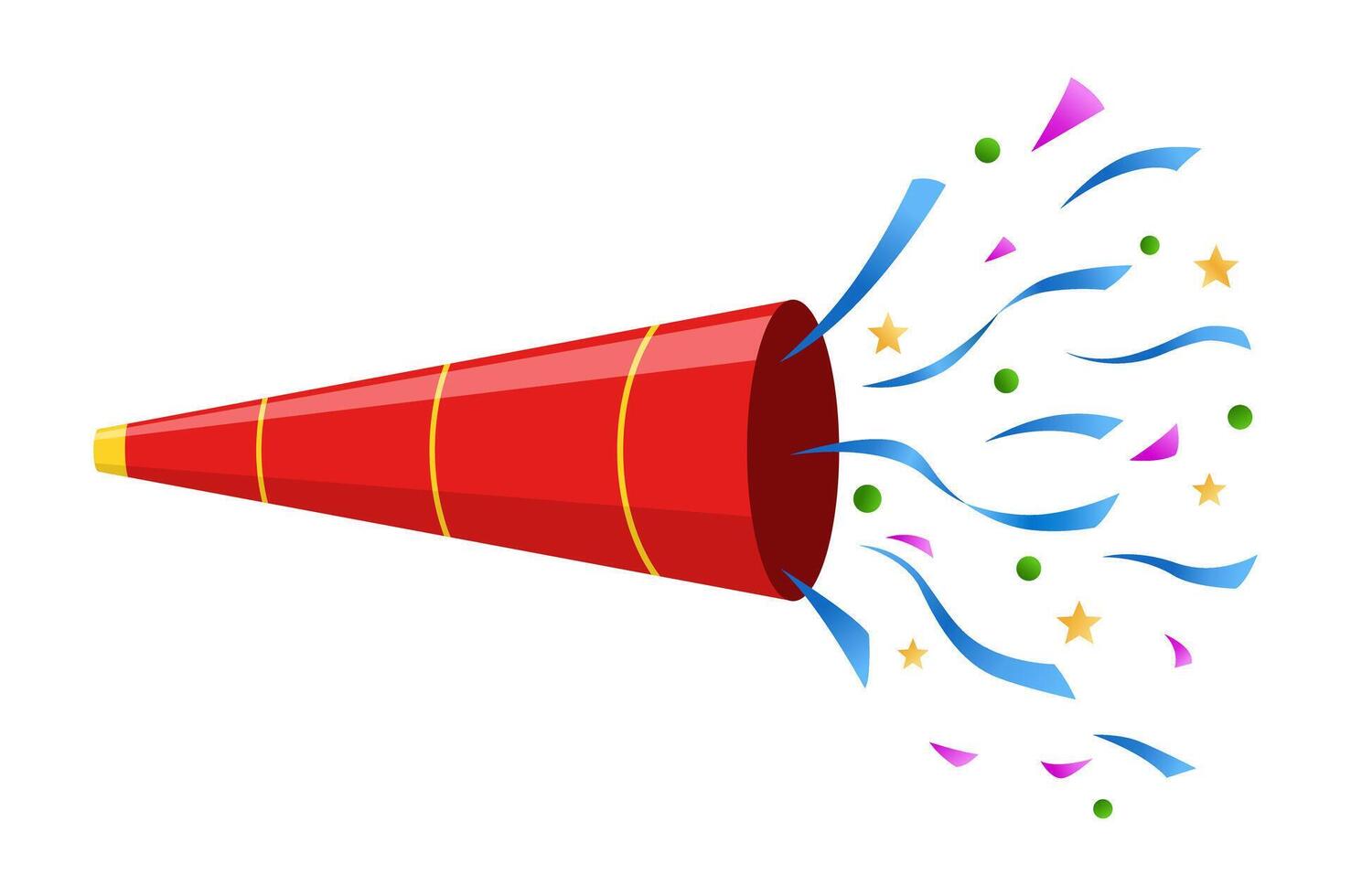 Exploding party popper with confetti, isolated on a white background, illustration, side view vector