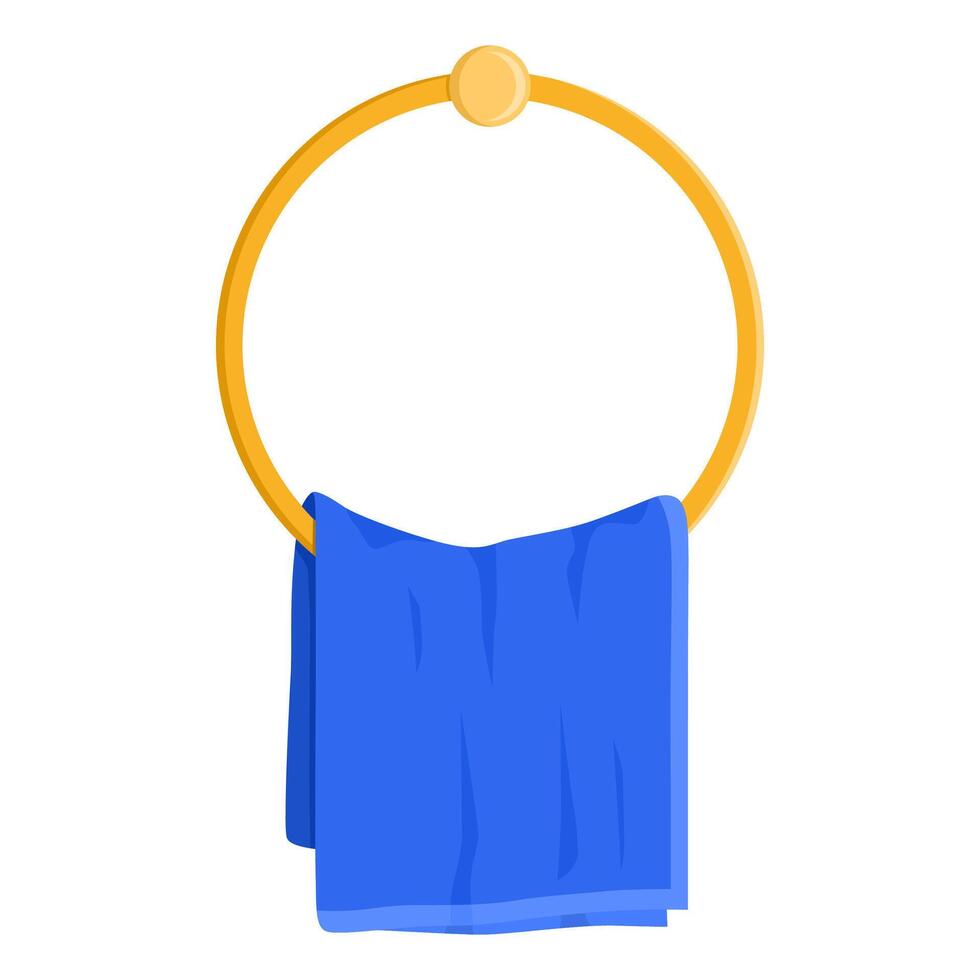 A blue towel hanging on a wooden hanger, isolated on a white background, illustration, folded on the hanger vector