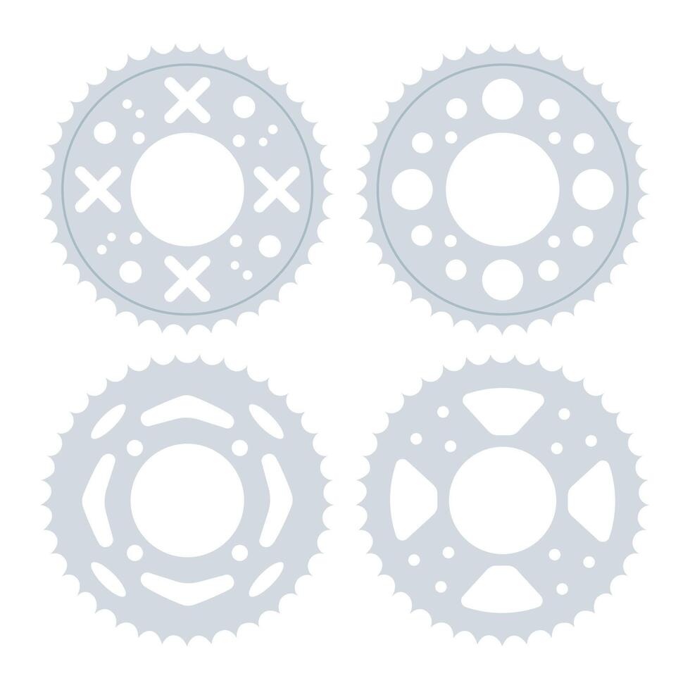 Set of gear wheels, retro vintage cogwheels collection featuring four gears with different designs. Illustration. Isolated on white background vector
