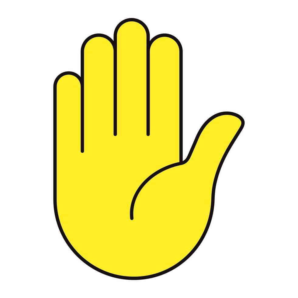 Illustration of a hand raised in a gesture, isolated on a white background. Five fingers emoji vector