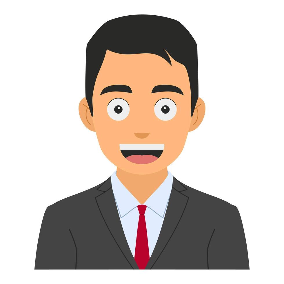 Illustration of a young office worker smiling, wearing a formal suit, isolated on a white background, avatar design, portrait flat cartoon vector