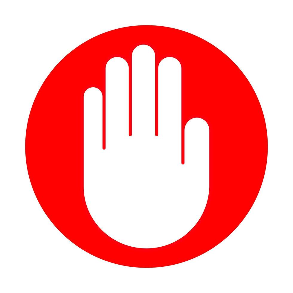 Illustration of a hand-raising emoji, cartoon white five fingers with a red circle in the background vector