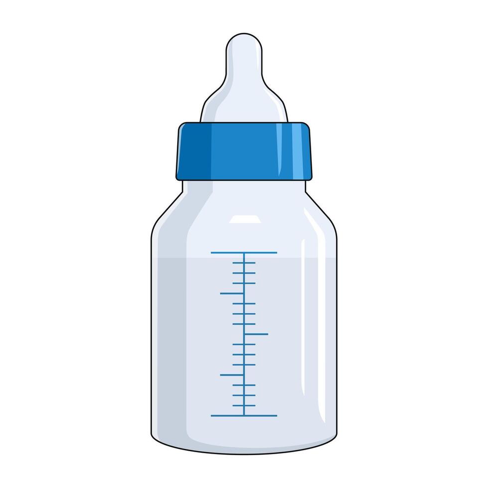 Illustration of baby bottle and pacifier isolated on a white background, white milk container vector
