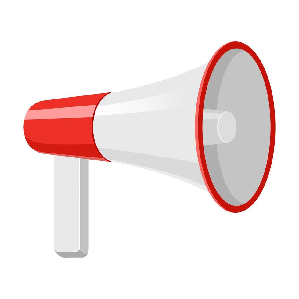 Red and white megaphone isolated on white background. Loudspeaker side view vector