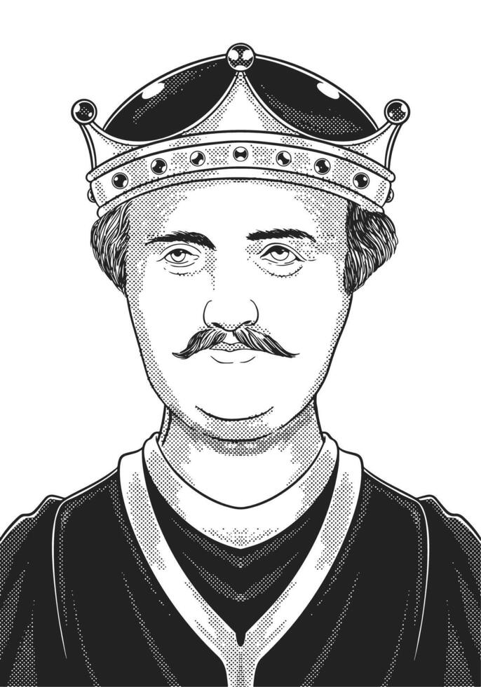 William the Conqueror 1028-1087 face drawing. Norman king who conquered England. Black and white art. vector