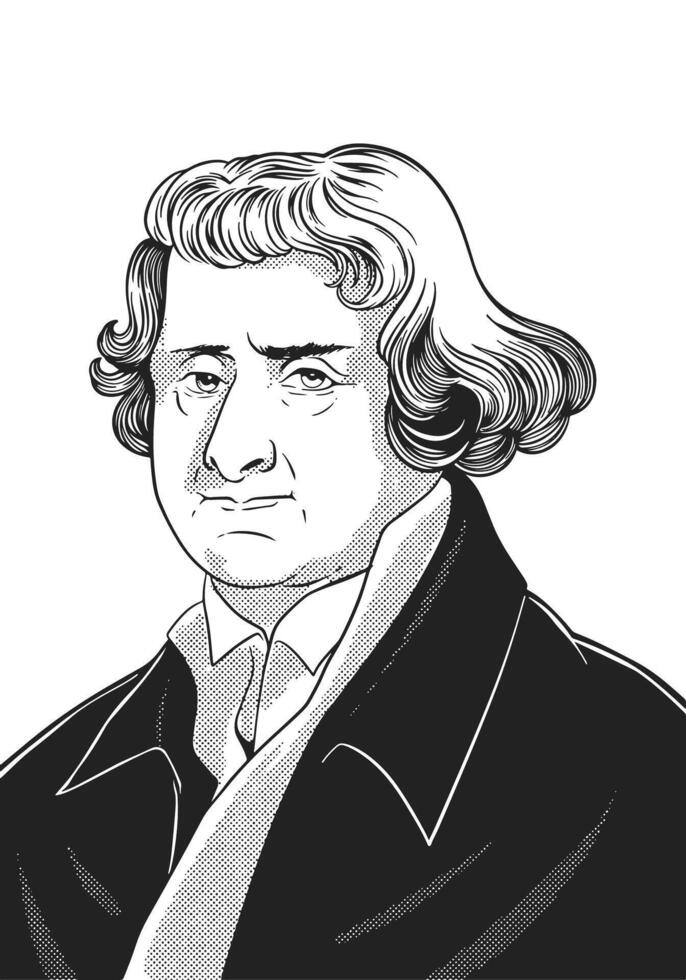 Thomas Jefferson 1743-1826 face drawing. American Founding Father. Black and white historical art. vector