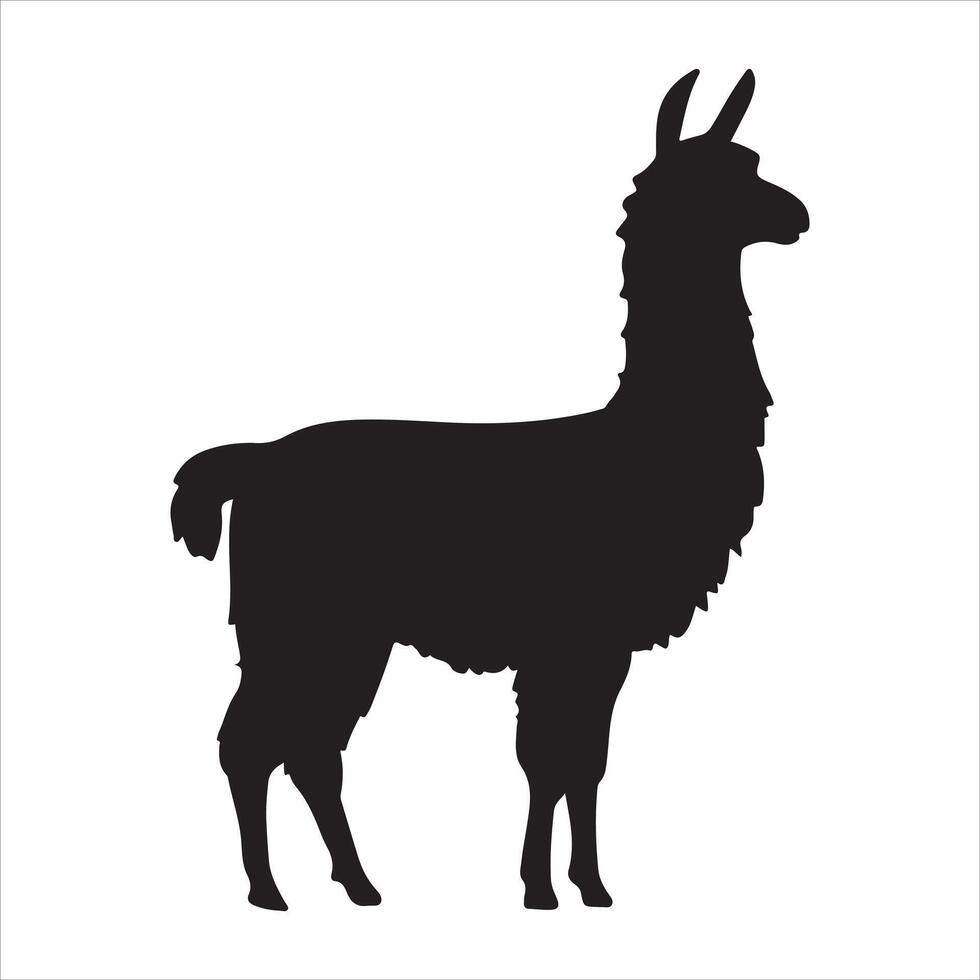 Rough drawing of a llama silhouette surrounded by tropical plants in a rainforest vector