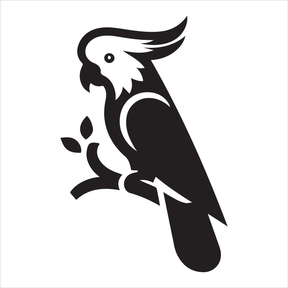A black silhouette illustration of a cockatiel vector